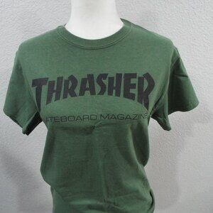 Thrasher Skateboard Magazine Vintage T-Shirt Olive Green Black Text Size Small